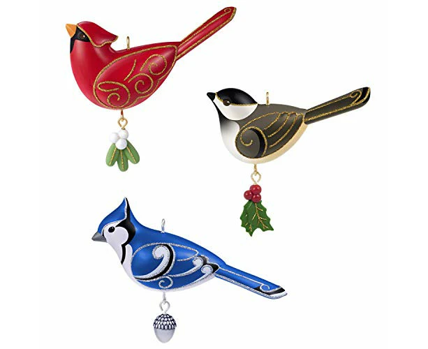 Hallmark Keepsake Christmas 2019 Year Dated Oversized Ornament, Outdoor Bird Set of 3, 3 Count