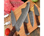 Handmade Damascus Kitchen Chef Knife Set of 5 Pieces - Brown Handles