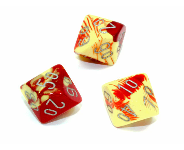 Chessex Tens 10 Dice Gemini Polyhedral Red Yellow/silver Tens 10