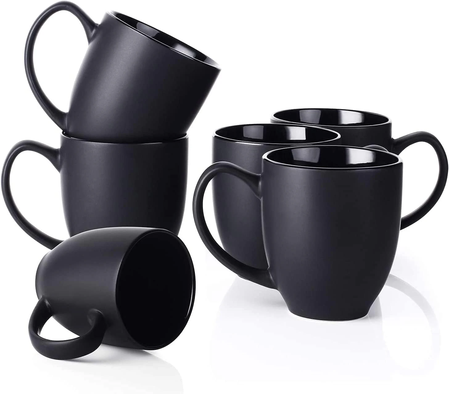 DOWAN 470ml Ceramic Black Coffee Mugs Set of 6