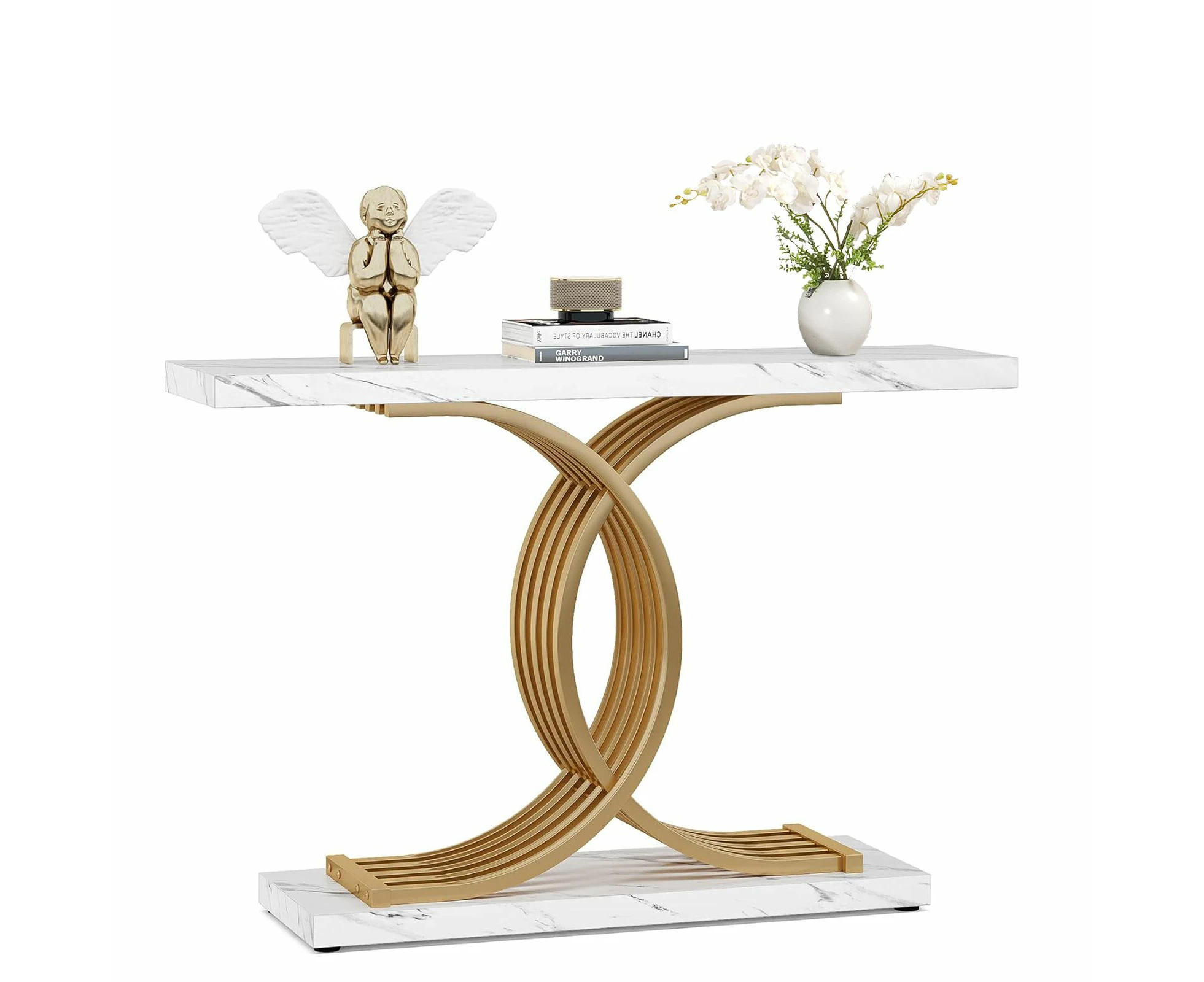 Modern Console Table Coffee Narrow Side Desk Storage Rack Marble White Living Room Office Entry Office