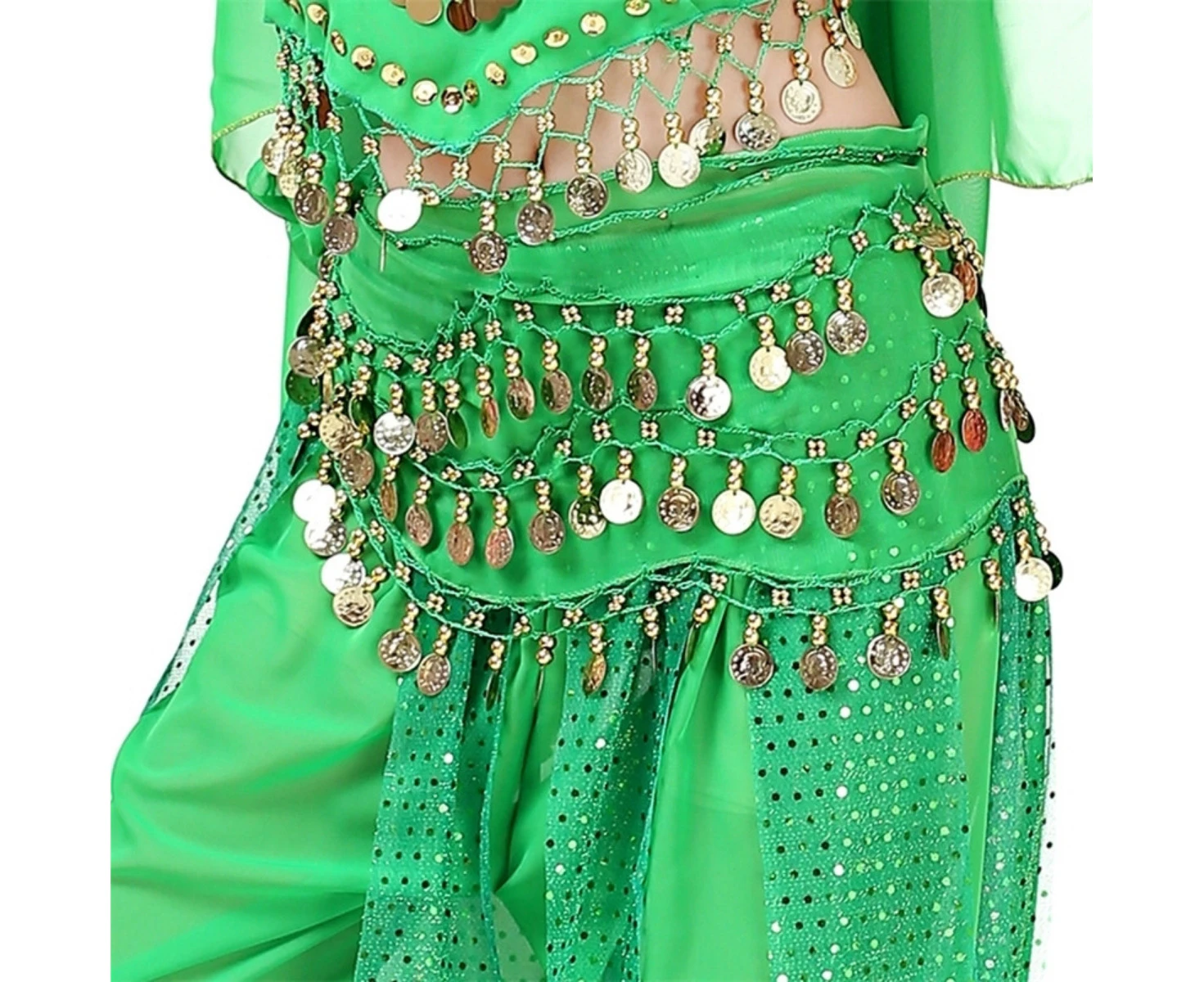 Costume Bay 128 Coins Belly Dance Dark Green Hip Scarf  Chiffon Sweet Skirt Wrap Belt Bling Sequins Coins Danceing Costume for Women