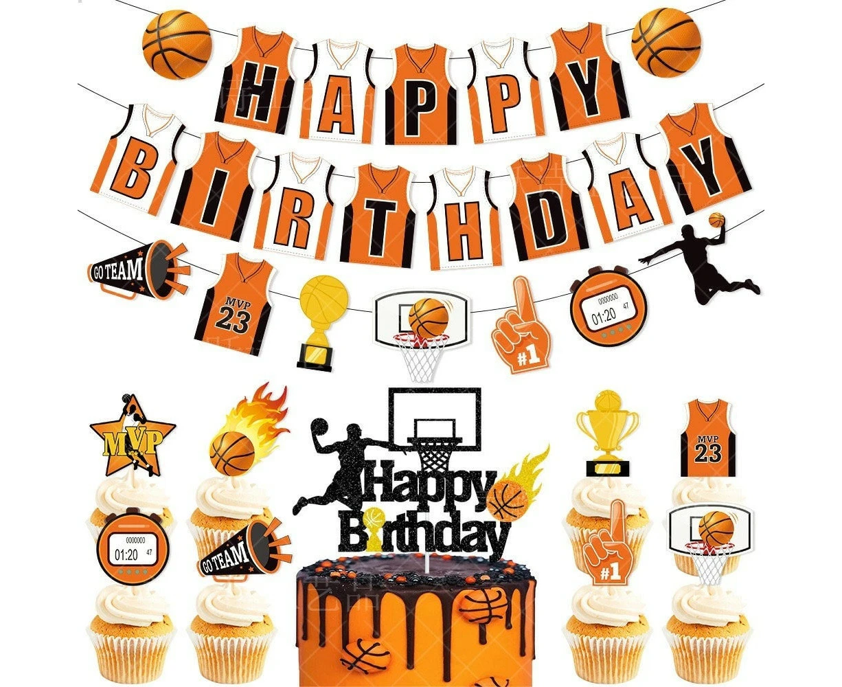 31pcs Basketball Theme Party Decorating Set | Birthday Banner | Slum Dunk Pennant | Cake Cupcake Toppers for Kids Birthday Party Decorations