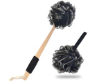 Shower Sponge, Loofah Back Scrubber With Bamboo Charcoal - Loofah Bath Sponge With Long Wooden Handle
