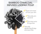 Shower Sponge, Loofah Back Scrubber With Bamboo Charcoal - Loofah Bath Sponge With Long Wooden Handle