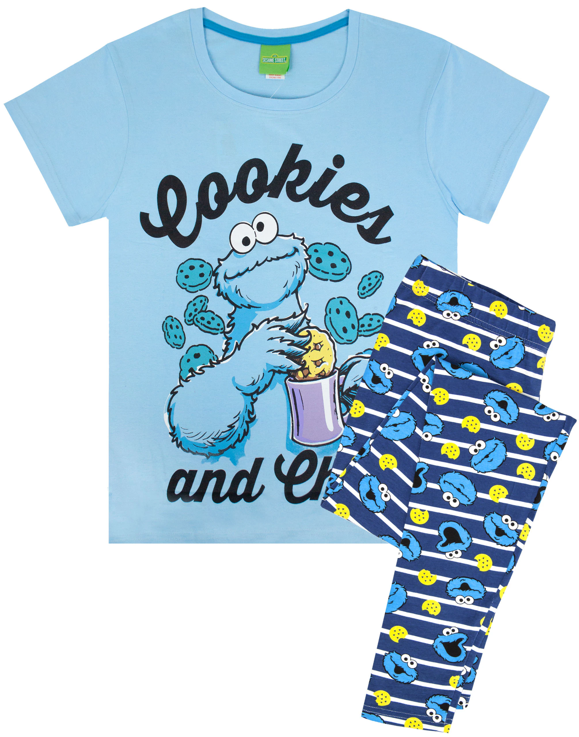 Sesame Street Womens Short Sleeve Long Leg Pyjama Set (Blue)