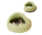 Plush Cushioned Hooded Pet Bed Winter Pet Cave Nest-Green