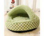 Plush Cushioned Hooded Pet Bed Winter Pet Cave Nest-Green
