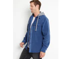 RIVERS - Mens Jacket -  Polar Fleece Check Shacket With Detachable Hood - Dark Navy