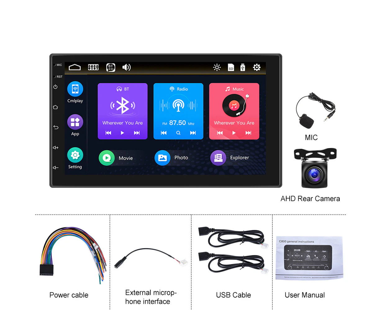 7-inch Car Radio Wired Carplay Mp5 Player Universal Gps Bluetooth Touch-control Button With Ahd Camera