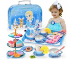 48 Pcs Kids Kitchen Pretend Toy with Tin Tea Set Frozen Toys for Girls Elsa Princess Tea Party Set for Little Girls