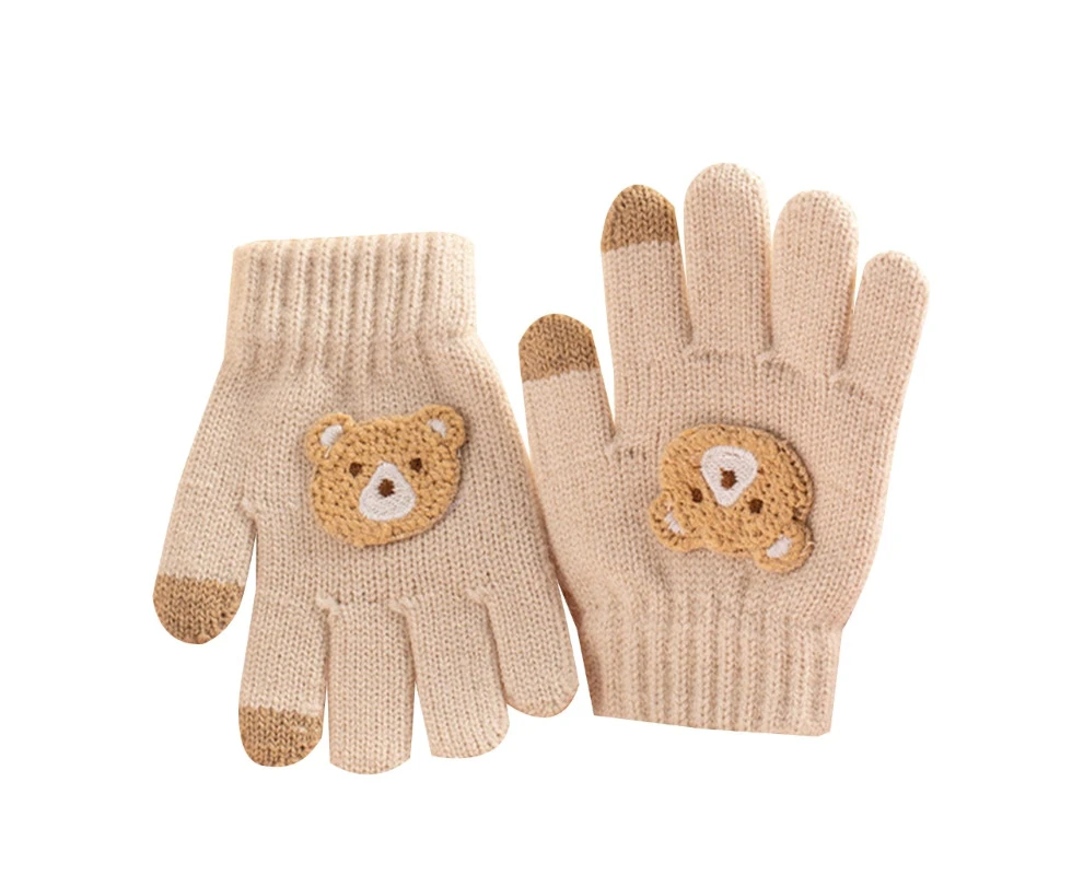 Cartoon Bear Baby Mittens Winter Crochet Thick Mitten for 3-12Years Baby - Beige 3 to 6Y