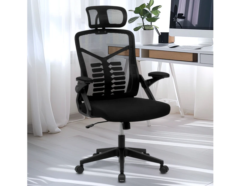 Advwin Ergonomic Office Chair Tilting Desk Chair Breathable Mesh with Adjustable Headrest and Flip-up Armrest Black