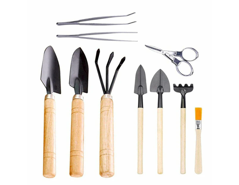 10pcs Mini Garden Gardening Plant Tools Set with Wooden Handle Shovel Rake Spade