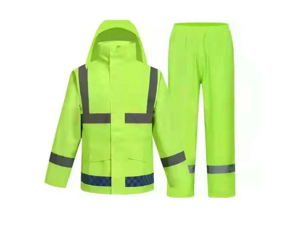 Men's Reflective Raincoats Women's Raincoats Raincoat Outdoor Waterproof Rain Suit Jacket Trouser Suit-Fluorescent green