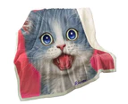 Throws Kids Size: 130cm x 150cm Sweet Happy Grey Kitten Cat