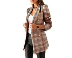 Women's Long Sleeve Blazer Slim Fit Lapel Button Down Jacket Coats Work Office Blazers-Khaki