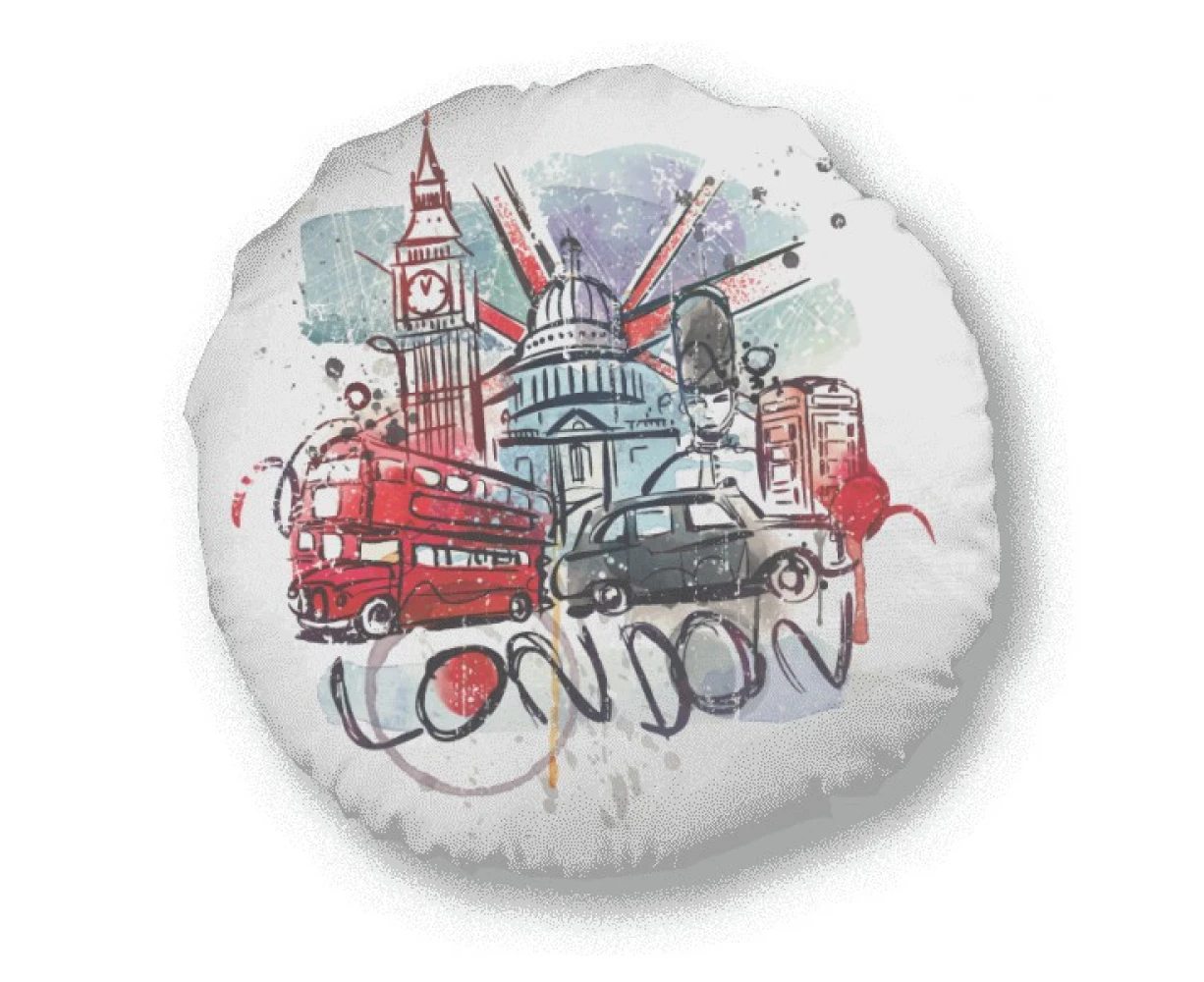 London Bus Big Ben UK Watercolor Round Throw Pillow Home Decoration Cushion