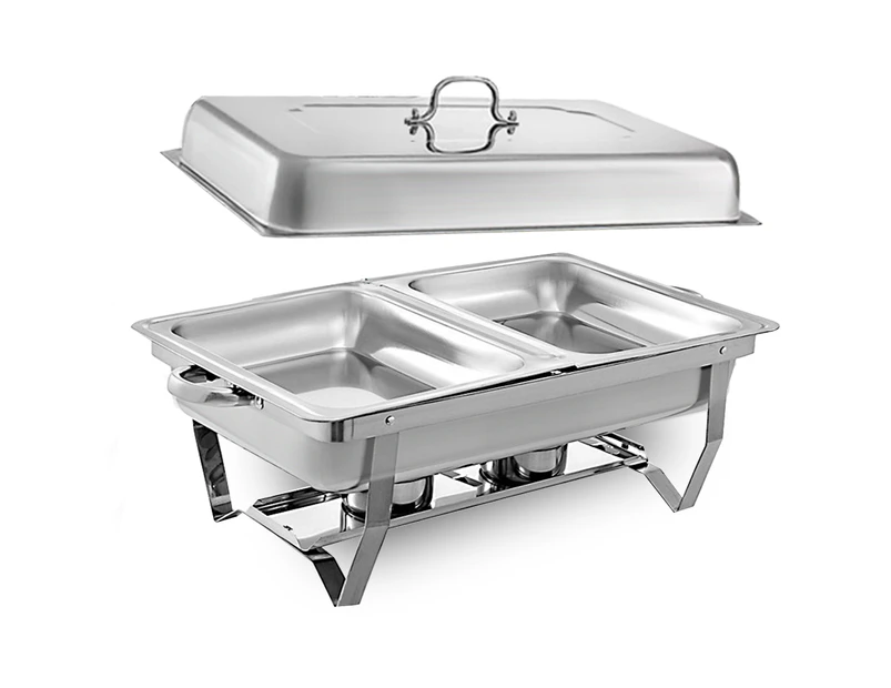 9l 4.5x2 Bain Marie Bow Food Buffet Warmer Pan Chafing Dish Stainless Steel Catering Warmer Set With Trays, Lid, Fuel Holder Party Banquet Dining