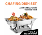 9l 4.5x2 Bain Marie Bow Food Buffet Warmer Pan Chafing Dish Stainless Steel Catering Warmer Set With Trays, Lid, Fuel Holder Party Banquet Dining