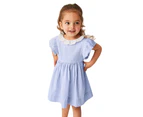 Girls Short Sleeve Striped Dress Lovely Shirt Dress Cute Princess Mini Dress for Girls-Blue
