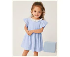 Girls Short Sleeve Striped Dress Lovely Shirt Dress Cute Princess Mini Dress for Girls-Blue
