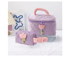 1 Set Solid Color Flower Makeup Bag Set Zipper Large Soft Corduroy Cosmetic Bag-Purple