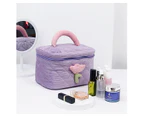 1 Set Solid Color Flower Makeup Bag Set Zipper Large Soft Corduroy Cosmetic Bag-Purple