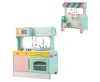 Costway 2-in-1 Kids Play Kitchen Double-sided Cooking Toy Wooden Pretend Restaurant Playset Children Birthday Gift