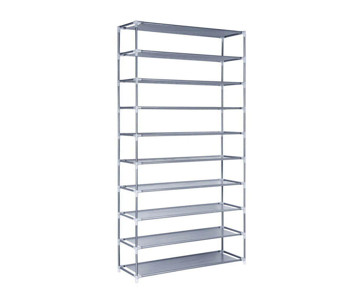 Shoe Rack 10 Tier Shelves Shoes Cabinet Storage 50 Pairs Steel Stand Grey