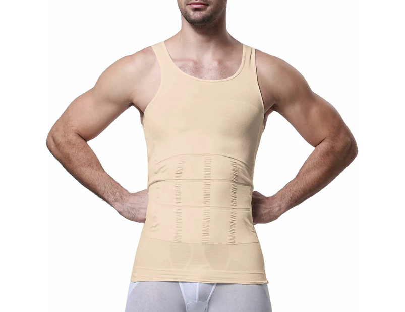 Men's Slimming Shapewear Vest Abdomen Body Shaper Compression Shirts for Men-Natural
