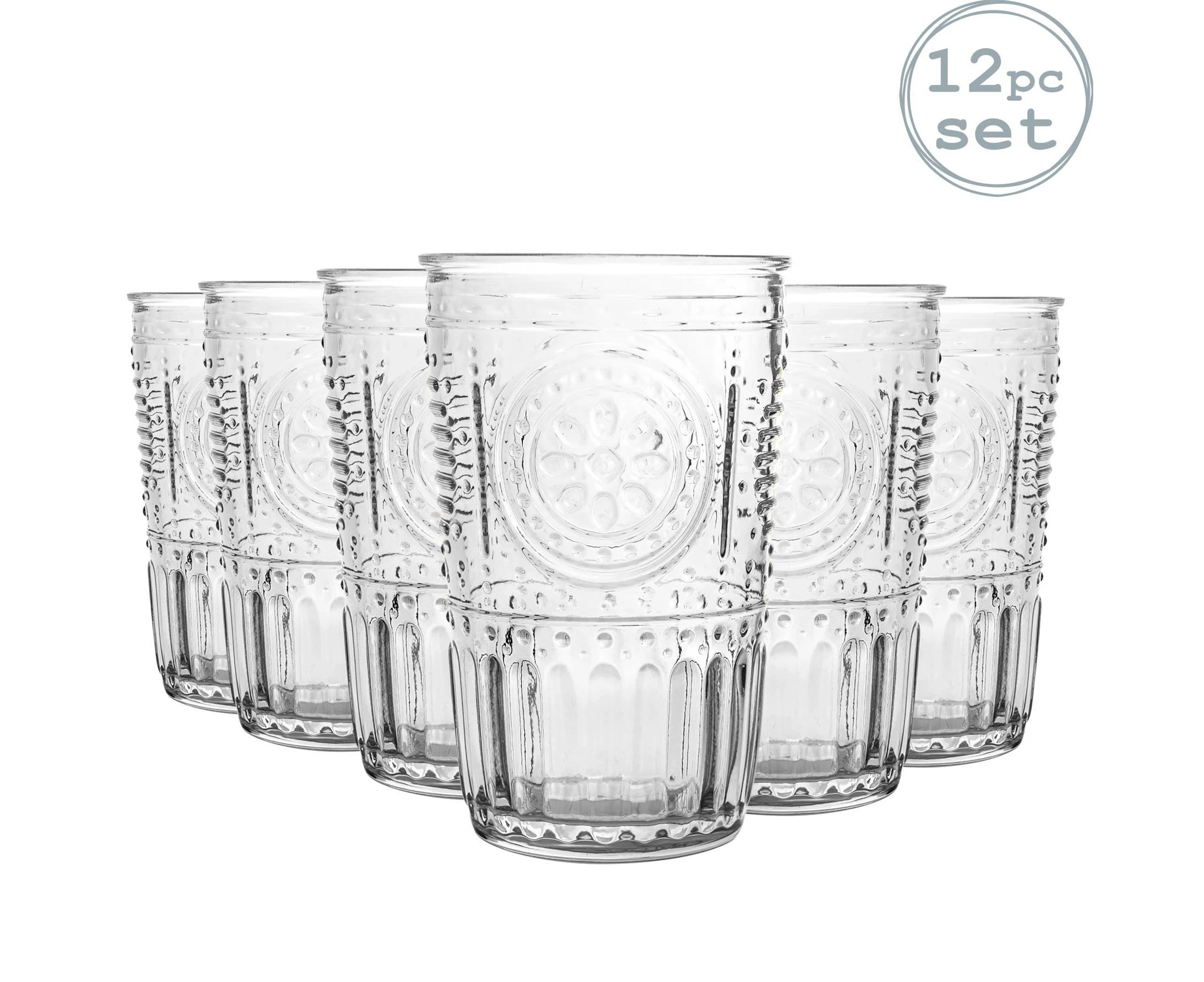 Bormioli Rocco Romantic Ridged Tumbler Glasses Set - 305ml - Pack of 12