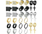 Set of 15 Pair Black Silver and 14k Gold Plated Stud Earrings