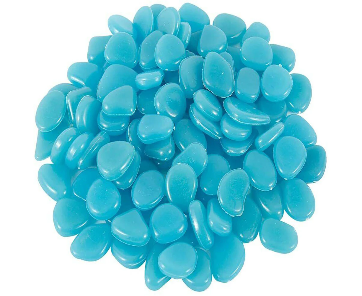 100Pcs Glow In The Dark Pebbles Stones Garden Walkaway Aquarium Fish Tank Decor-Blue