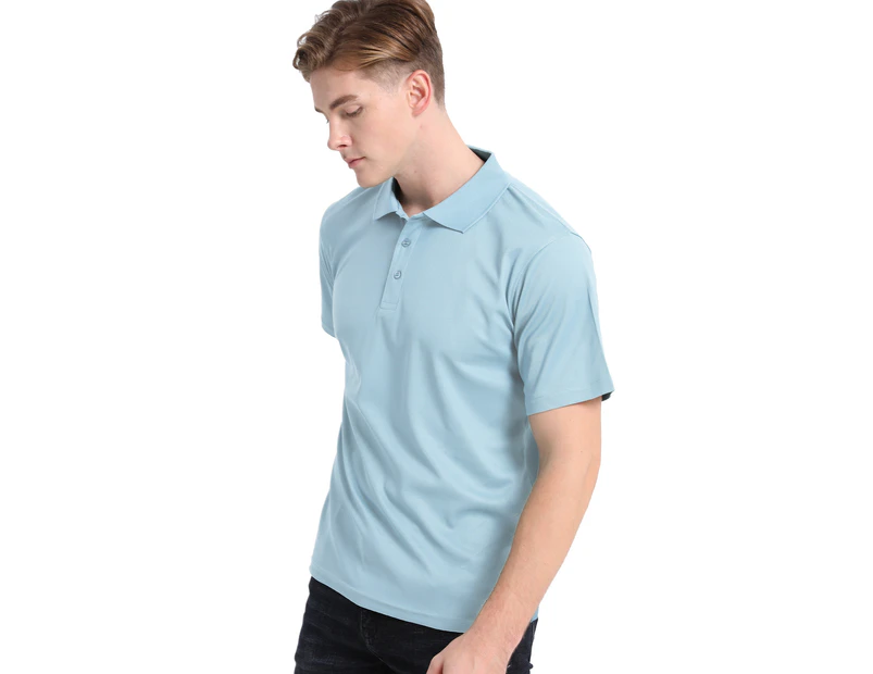 Plain Polo Shirts Solid Colour Golf Shirt Short Sleeve Pique Classic Fit Cool Dry - Light Blue Skyblue