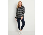 RIVERS - Tops -  Womens Long Sleeve Curved Hem Check Shirt - Black Check