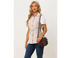 Allegra K Drawstring Waist Cargo Vest - Beige