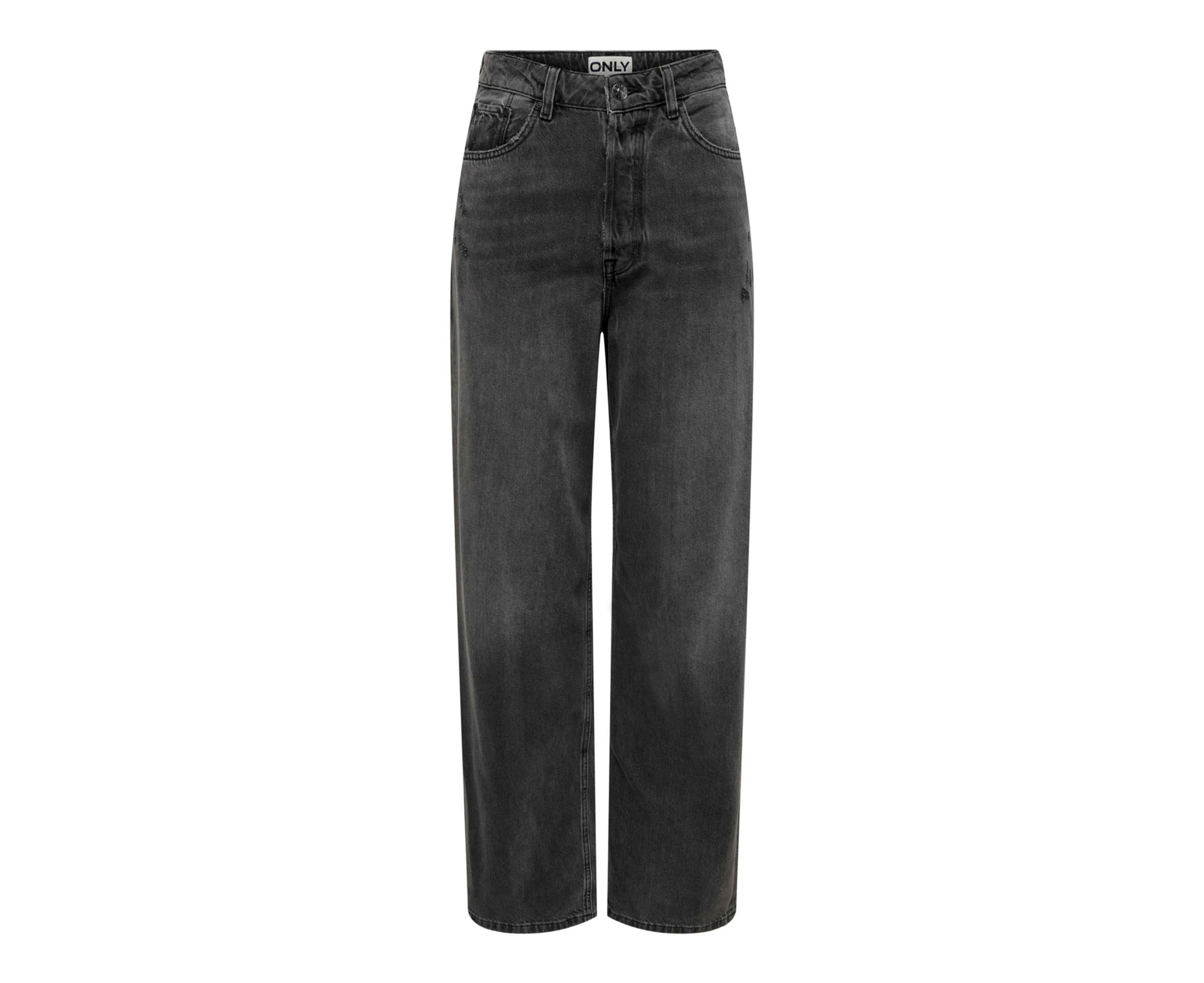 Plain  Jeans with Zip and Button Fastening - Grey