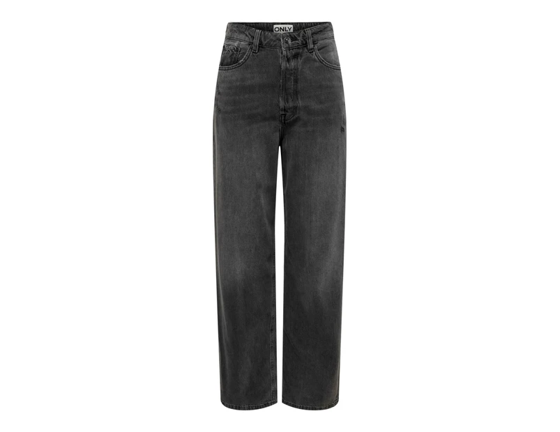 Plain  Jeans with Zip and Button Fastening - Grey