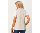 Allegra K Drawstring Waist Cargo Vest - Beige