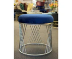 Round vanity velvet stool blue ottoman seating with silver base