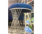 Round vanity velvet stool blue ottoman seating with silver base
