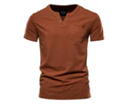 Men's Fashion Slim Short Sleeve Cotton T-Shirt with Pocket Buttons-Orange red