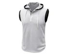 Mens Hoodie Sleeveless Vest Casual Waffle Tee Tops Regular Fitted Sporty V-neck Tank Tops for Men-White