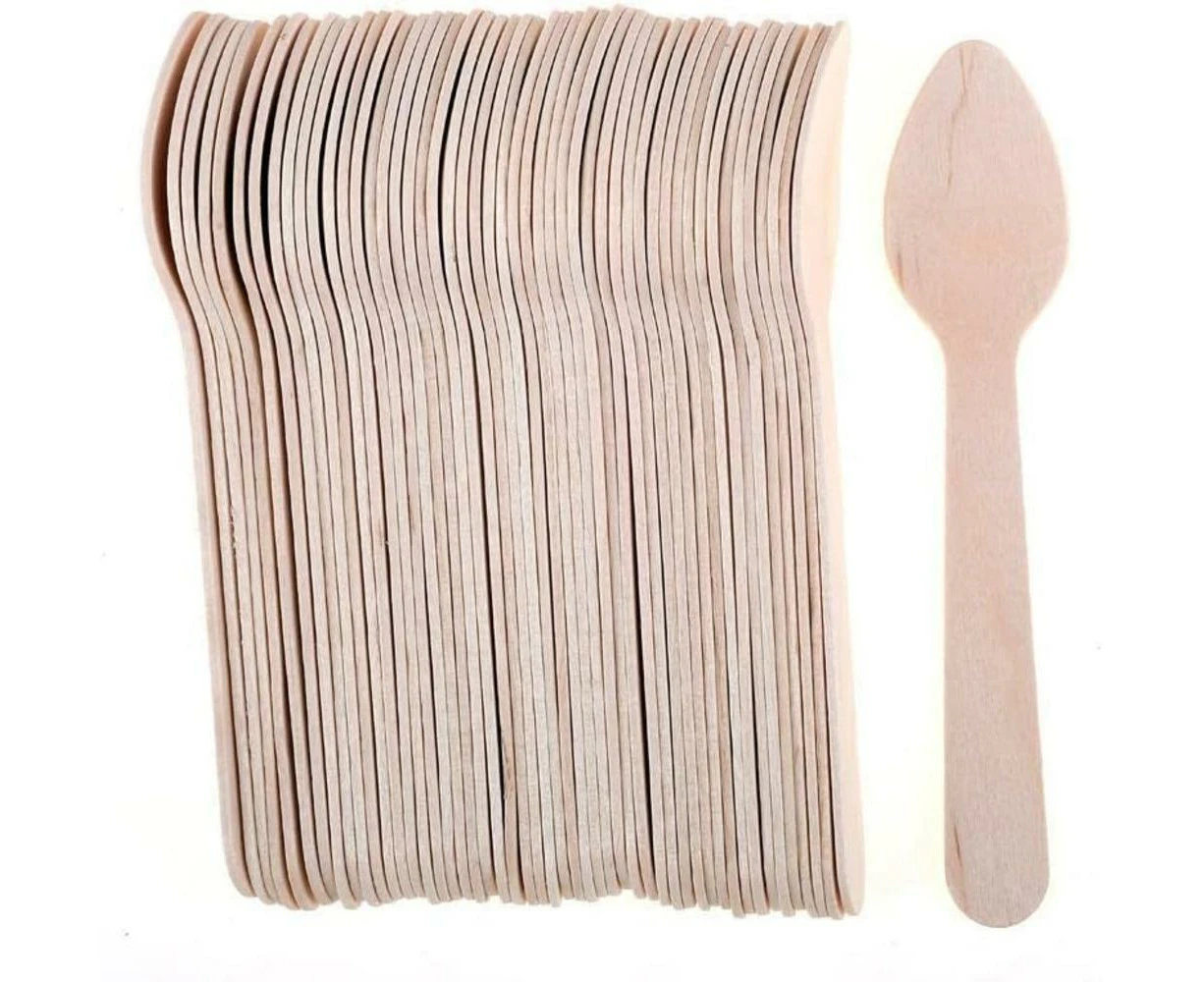 1000x Wooden Cutlery Disposable Small Teaspoons Taster Spoons Wood Bulk 11cm