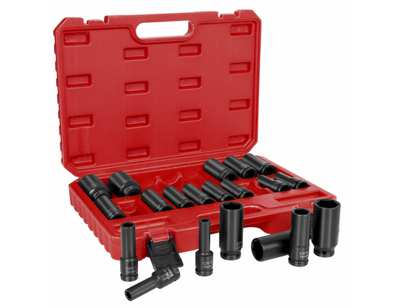 8-32MM Drive Deep 20pcsImpact Socket Metric 1/2" Workshop Garage Tools Set Kit