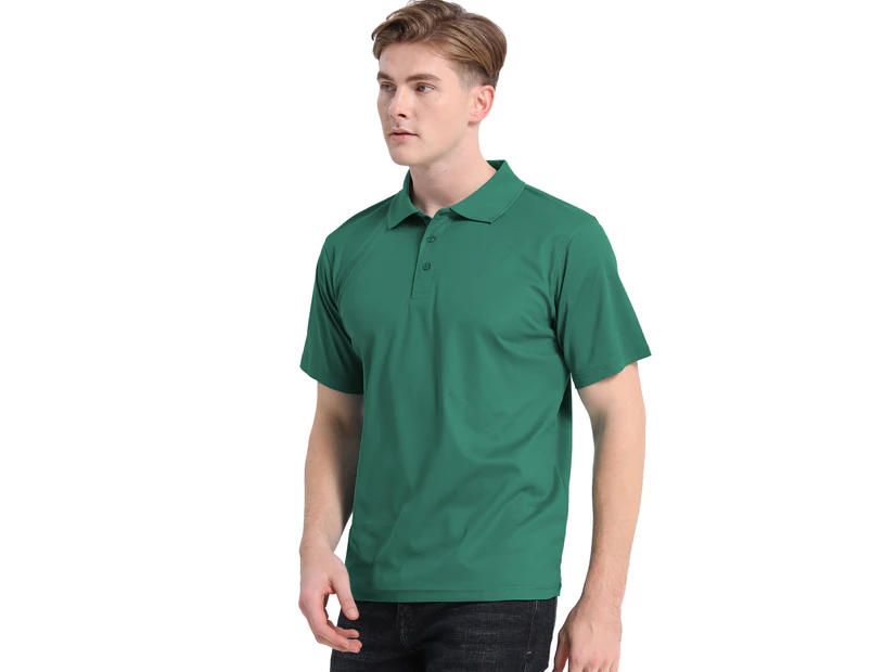 Plain Polo Shirts Solid Colour Golf Shirt Short Sleeve Pique Classic Fit Cool Dry - Forest Green