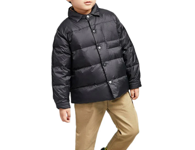 Dadawen Childrens Winter Coats Shirt Collar Lightweight Puffer Jacket-Black