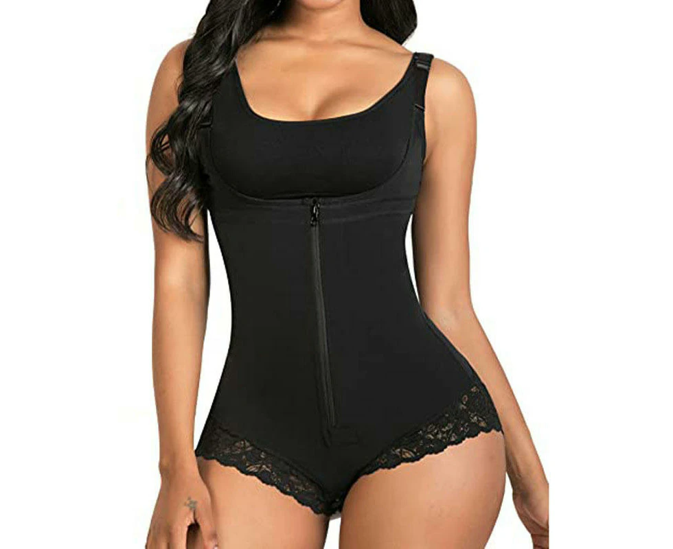 Women's Shapewear Tummy Tuck Shaper Zipper Open Bodysuit-black