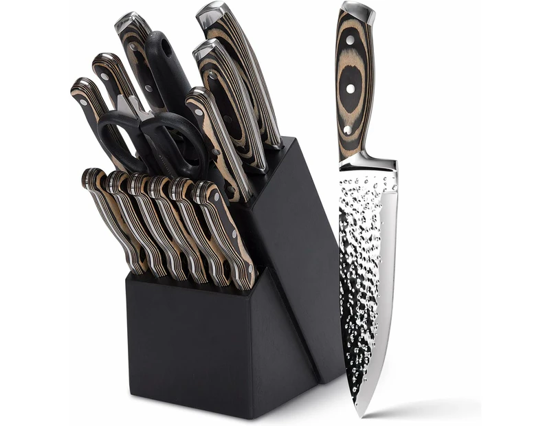 15-Piece Kitchen Knife Set with Wooden Block - High Carbon Japanese Steel - Ultra Sharp